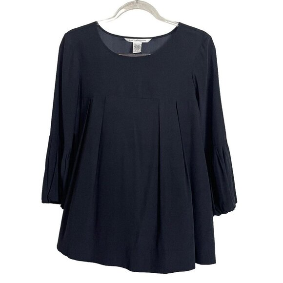 Diane Von Furstenberg Amada Silk Blend Black Size 10‎ Blouse Top 3/4 Bell Sleeve - Picture 1 of 5